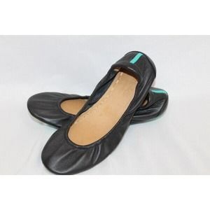 TIEKS Sz 7 Matte Black Classic Leather Ballet Flats Shoes